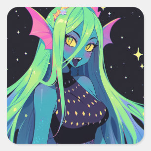 Pegatina Cuadrada Sirena de neón celestial — Vibes sirenas cósmicas 