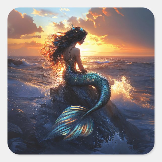 Pegatina Cuadrada Sirena de sol (Anverso)