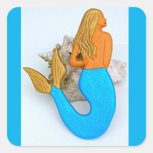 Pegatina Cuadrada sirena dorada