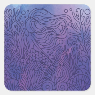 Pegatina Cuadrada Sirena - Púrpura
