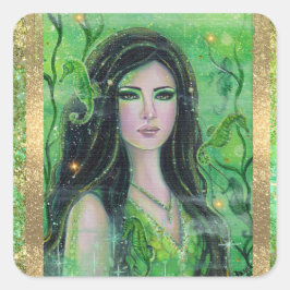 Pegatina Cuadrada Sirena verde Peridot de Renee Lavoie