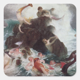 Pegatina Cuadrada Sirenas en el juego, 1886 (aceite en lona)