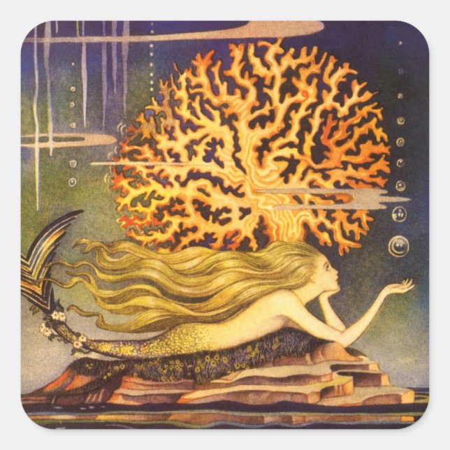 Pegatina Cuadrada Sirenita vintage (Anverso)