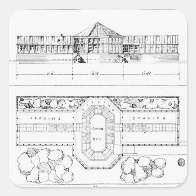 Pegatina Cuadrada Sistema de calefacción para un invernadero, un inv (Anverso)