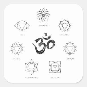 Pegatina Cuadrada Sistema de símbolos de la yoga del chakra