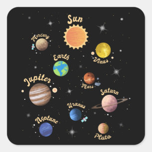 Pegatina Cuadrada Sistema solar planea conocimiento infantil espacio