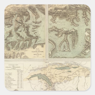 Pegatina Cuadrada Sistemas del glaciar de las montañas