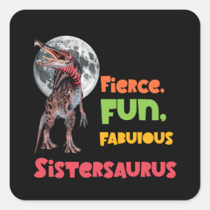 Pegatina Cuadrada Sistersaurus Equipo de Dinos Hermanas Parejas Dise
