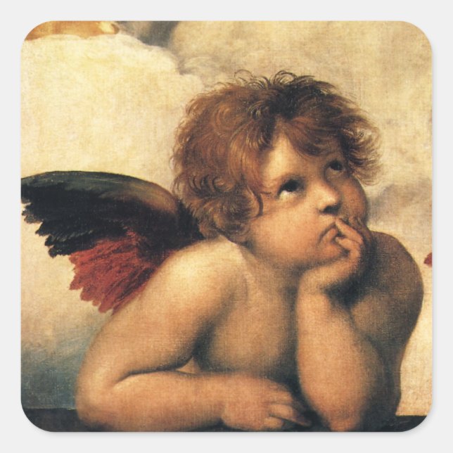 Pegatina Cuadrada Sistine Madonna Angels por Raphael Sanzio (Anverso)