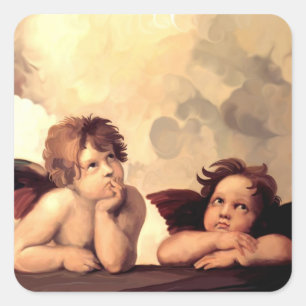 Pegatina Cuadrada Sistine Madonna Cherubs Raffaelo Sanzio