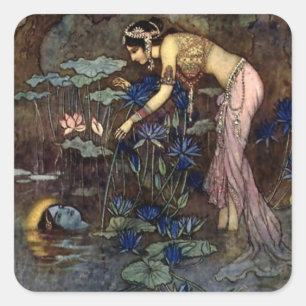 Pegatina Cuadrada “Sita encuentra a Rama” de Warwick Goble