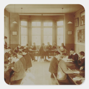 Pegatina Cuadrada Sitio de la reconstrucción del muchacho en el