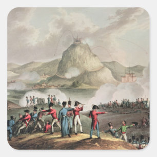 Pegatina Cuadrada Sitio de San Sebastián, grabado por Thomas
