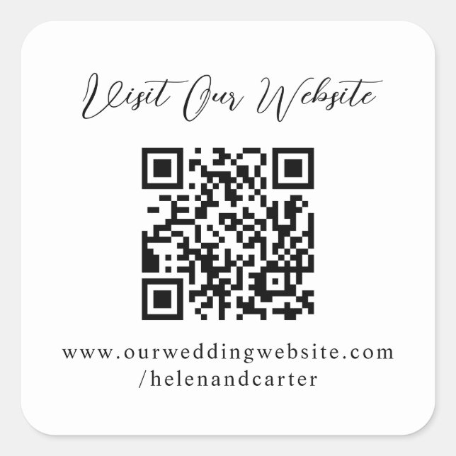 Pegatina Cuadrada Sitio Web de Boda en línea de código QR (Anverso)