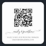 Pegatina Cuadrada Sitio Web del Boda de código QR de guión elegante<br><div class="desc">Elegante Script QR Code Boda Website. Un guión elegante con cambios para sus nombres. El texto se puede personalizar fácilmente. Simplemente cambie la dirección URL de ejemplo de la plantilla con su propia dirección URL de la página elegida de su sitio web boda y su código QR se generará automáticamente...</div>