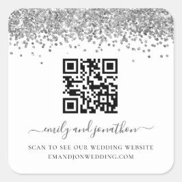 Pegatina Cuadrada Sitio web del Boda de código QR de Silver Purpurin