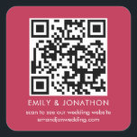 Pegatina Cuadrada Sitio web del Boda de código QR Nombres Magenta<br><div class="desc">El sitio web del Boda de código QR nombra Magenta. El texto se puede personalizar fácilmente. También puede cambiar los colores del fondo y del texto para que coincidan con el tema del boda si lo desea a través de la opción Personalizar adicional.</div>