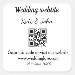 Pegatina Cuadrada Sitio web simple mínimo de boda Q código R añadir
