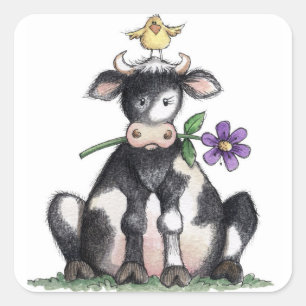 Pegatina Cuadrada Sitting Cow - Pegatinas