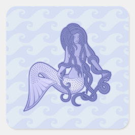 Pegatina Cuadrada Sitting Mermaid Blue