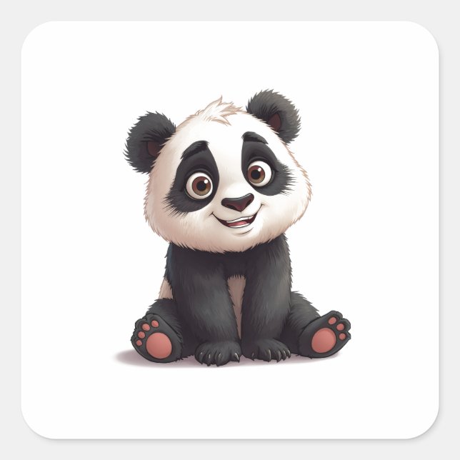 Pegatina Cuadrada Sitting Panda Bear Cartoon Illustration Artwork (Anverso)
