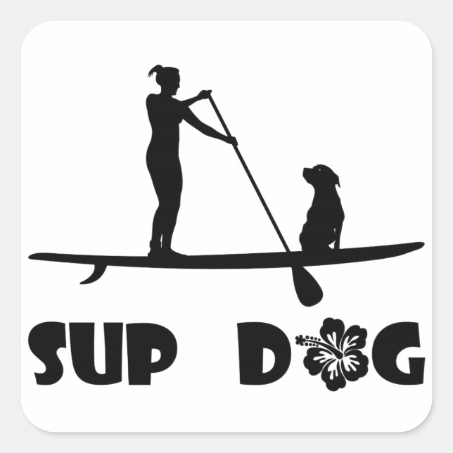 Pegatina Cuadrada Sitting SUP Dog (Anverso)