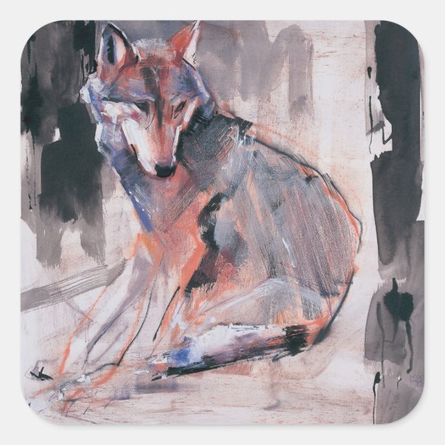 Pegatina Cuadrada Sitting Wolf 2000 (Anverso)