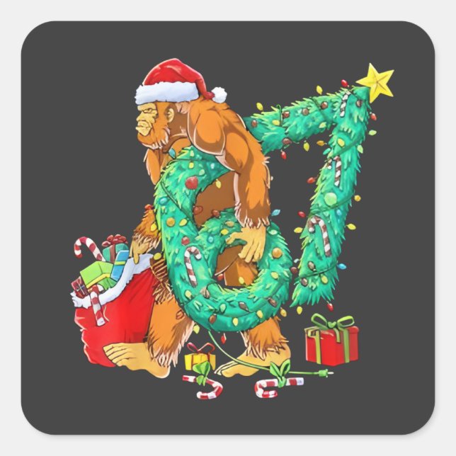 Pegatina Cuadrada Six Seven Bigfoot 67 Sasquatch Meme Christmas (Anverso)
