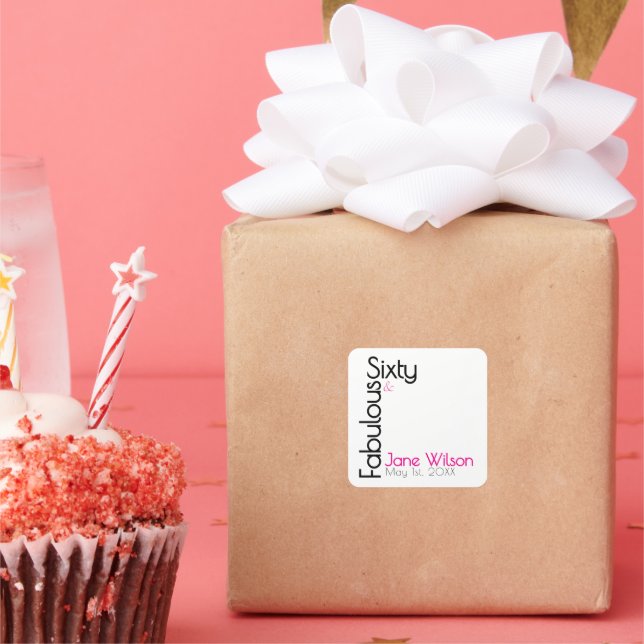 Pegatina Cuadrada Sixty Fabulous Birthday Chic Pink & Black (Fiesta)