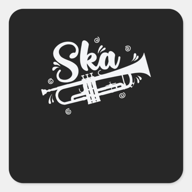 Pegatina Cuadrada Ska Trompete Swing Jazz Musikstil (Anverso)