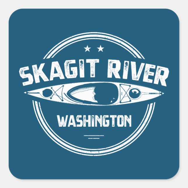 Pegatina Cuadrada Skagit River Washington Kayaking (Anverso)