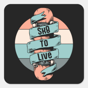 Pegatina Cuadrada Skate Skate Skate Skate Retro Gift Idea