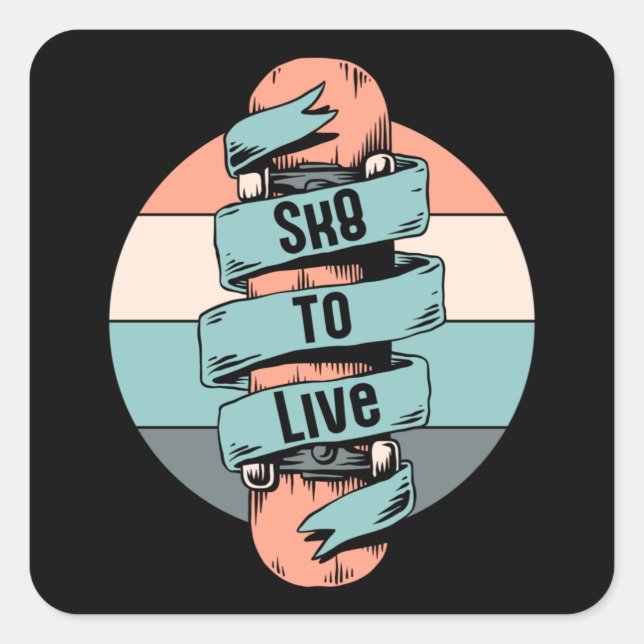 Pegatina Cuadrada Skate Skate Skate Skate Retro Gift Idea (Anverso)