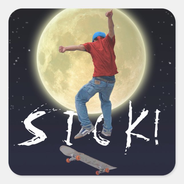 Pegatina Cuadrada Skateboarder consigue algo de Air Action Street Ku (Anverso)