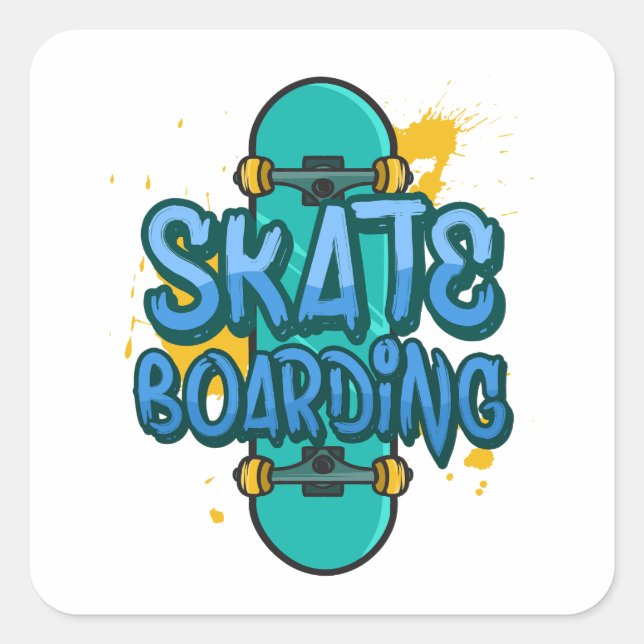 Pegatina Cuadrada Skateboarding (Anverso)