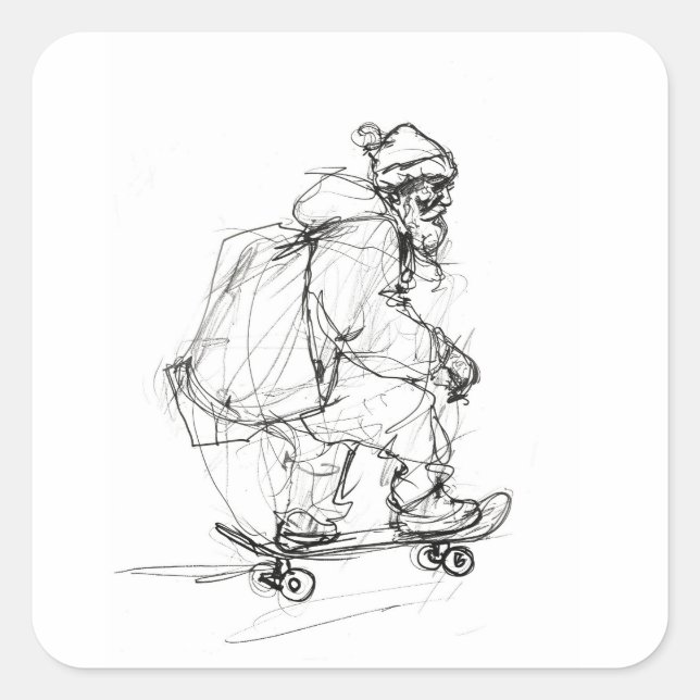 Pegatina Cuadrada Skateboarding de Santa Claus con regalo (Anverso)