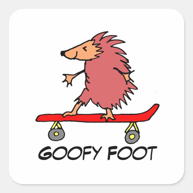 Pegatina Cuadrada Skateboarding Hedgehog Goofy Foot (Anverso)