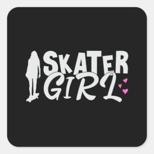Pegatina Cuadrada Skater Chica Sk8 Skateboard Skate Gift Idea