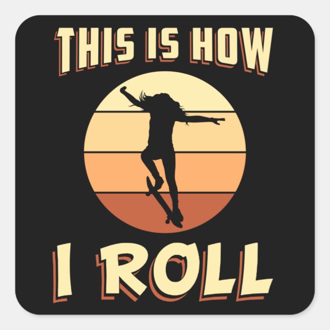 Pegatina Cuadrada Skater Chica Sk8 Skateboard Skateboard Retro Gift  (Anverso)