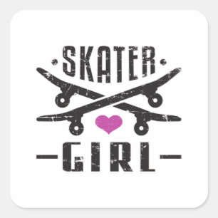 Pegatina Cuadrada Skater Chica Skateboard Skateboard Skate Sk8 Skate