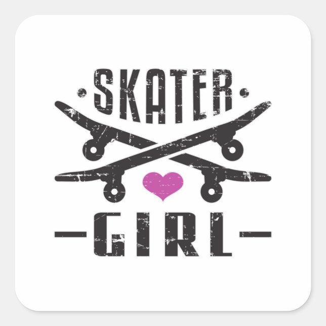 Pegatina Cuadrada Skater Chica Skateboard Skateboard Skate Sk8 Skate (Anverso)