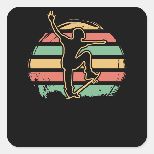 Pegatina Cuadrada Skater Retro (Anverso)