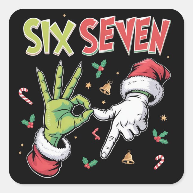 Pegatina Cuadrada Skeleton 6 7 Christmas Six Seven Meme Xmas (Anverso)