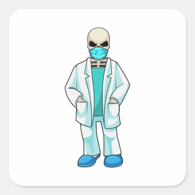Pegatina Cuadrada Skeleton as Doctor with Face mask (Anverso)