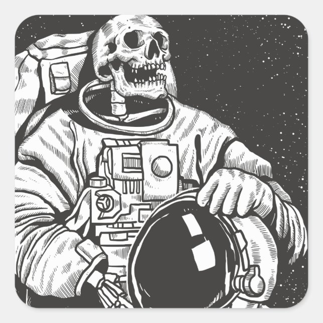 Pegatina Cuadrada Skeleton Astronauta Spooky Skull (Anverso)