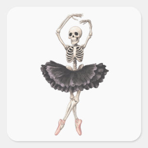 Pegatina Cuadrada Skeleton Ballerina - Spooky Grace se encuentra con