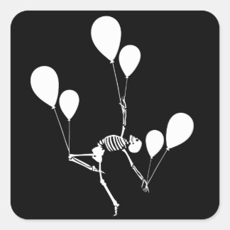 PEGATINA CUADRADA SKELETON DE BAILE CON BALLOONES HALLOWEEN