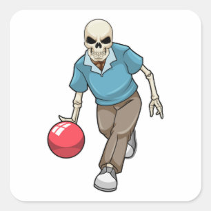 Pegatina Cuadrada Skeleton en el Bowling con bolas