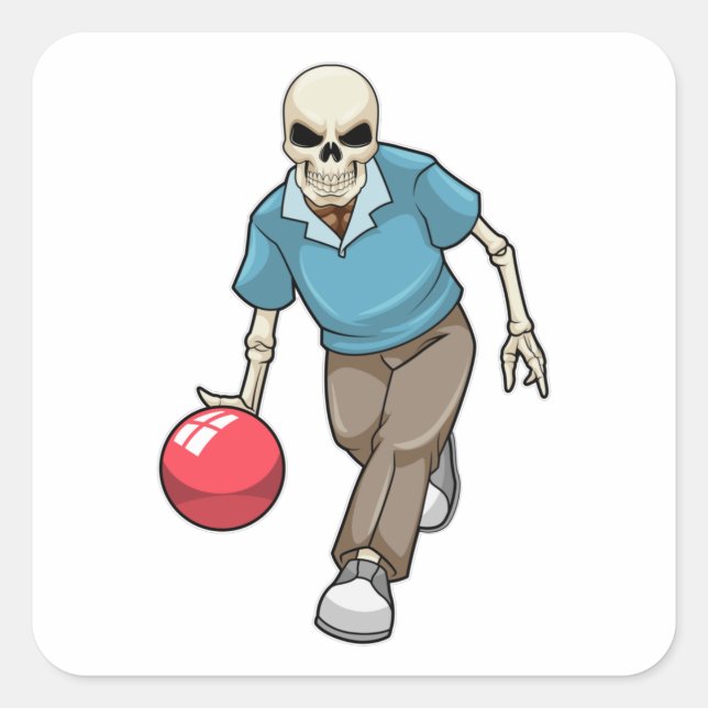 Pegatina Cuadrada Skeleton en el Bowling con bolas (Anverso)