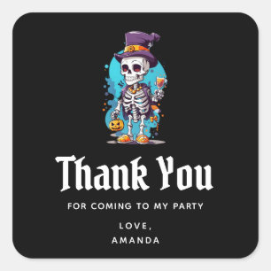 Pegatina Cuadrada Skeleton en una fiesta de halloween de alto nivel 